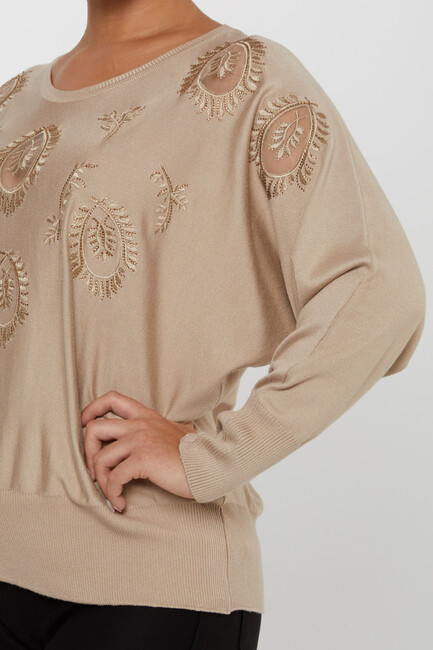 Women's Knitwear Stone Embroidered Mink - 30902 | KAZEE - Thumbnail