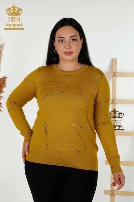 Women's Knitwear Stone Embroidered Mustard - 30157 | KAZEE - Thumbnail