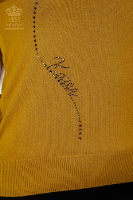 Women's Knitwear Stone Embroidered Mustard - 30157 | KAZEE - Thumbnail