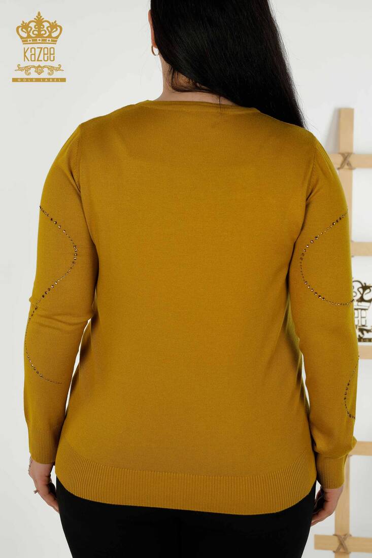 Women's Knitwear Stone Embroidered Mustard - 30157 | KAZEE