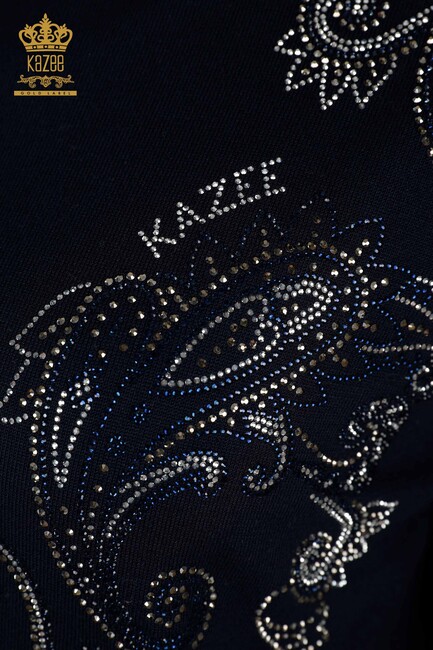 Women's Knitwear Stone Embroidered Navy Blue - 30013 | KAZEE - Thumbnail