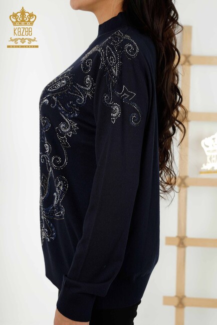 Women's Knitwear Stone Embroidered Navy Blue - 30013 | KAZEE - Thumbnail