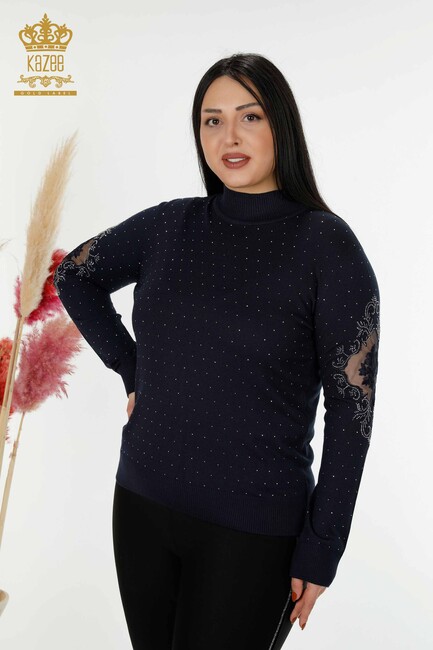 Women's Knitwear Embroidered Navy Blue - 30014 | KAZEE - Thumbnail