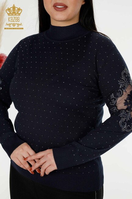 Women's Knitwear Embroidered Navy Blue - 30014 | KAZEE - Thumbnail