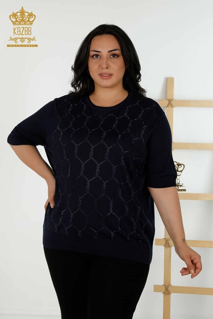 Women's Knitwear Stone Embroidered Navy Blue - 30317 | KAZEE - Thumbnail