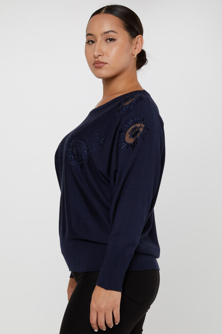 Women's Knitwear Stone Embroidered Navy Blue - 30902 | KAZEE - Thumbnail