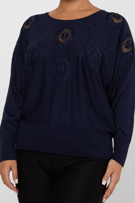 Women's Knitwear Stone Embroidered Navy Blue - 30902 | KAZEE - Thumbnail