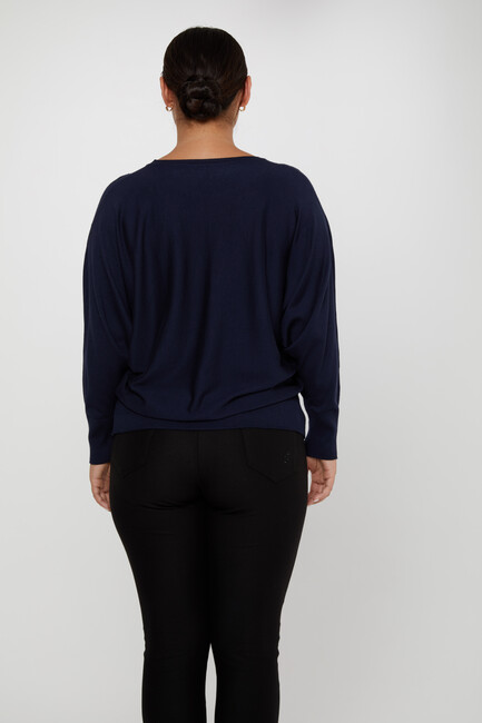 Women's Knitwear Stone Embroidered Navy Blue - 30902 | KAZEE - Thumbnail