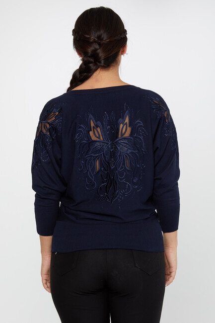 Women's Knitwear Stone Embroidered Navy Blue - 30924 | KAZEE - Thumbnail