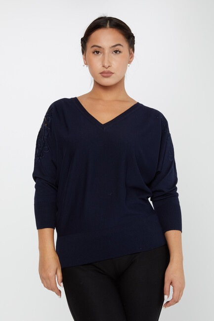 Women's Knitwear Stone Embroidered Navy Blue - 30924 | KAZEE - Thumbnail