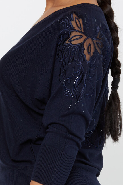 Women's Knitwear Stone Embroidered Navy Blue - 30924 | KAZEE - Thumbnail