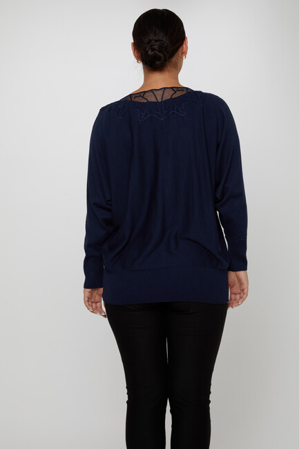 Women's Knitwear Stone Embroidered Navy Blue - 31227 | KAZEE - Thumbnail