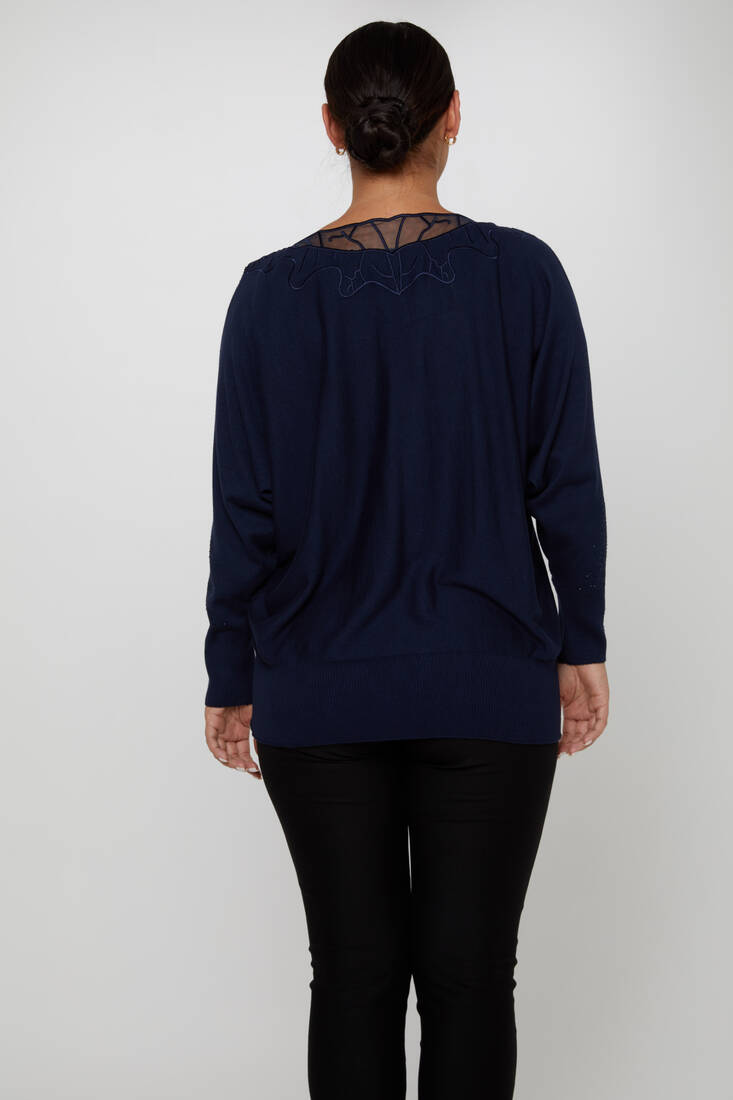 Women's Knitwear Stone Embroidered Navy Blue - 31227 | KAZEE