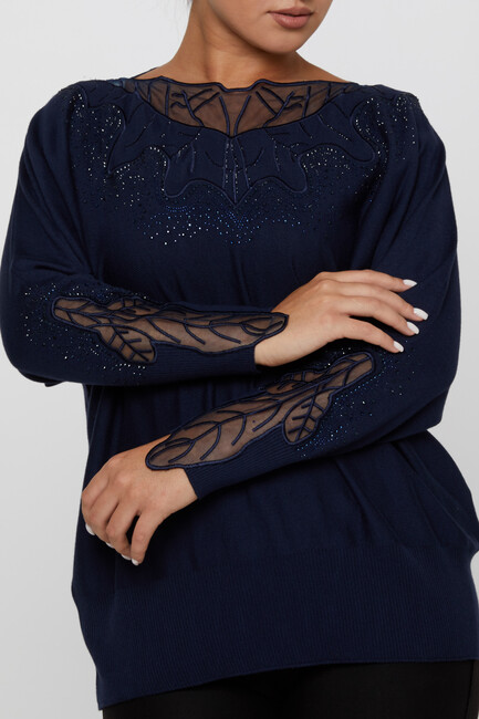 Women's Knitwear Stone Embroidered Navy Blue - 31227 | KAZEE - Thumbnail