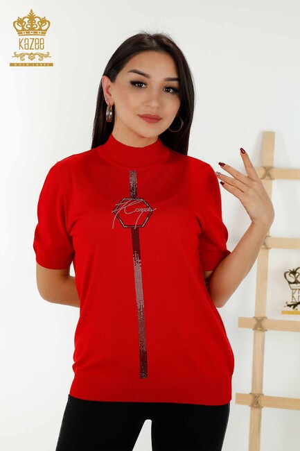 Women's Knitwear Embroidered Red - 16639 | KAZEE - Thumbnail