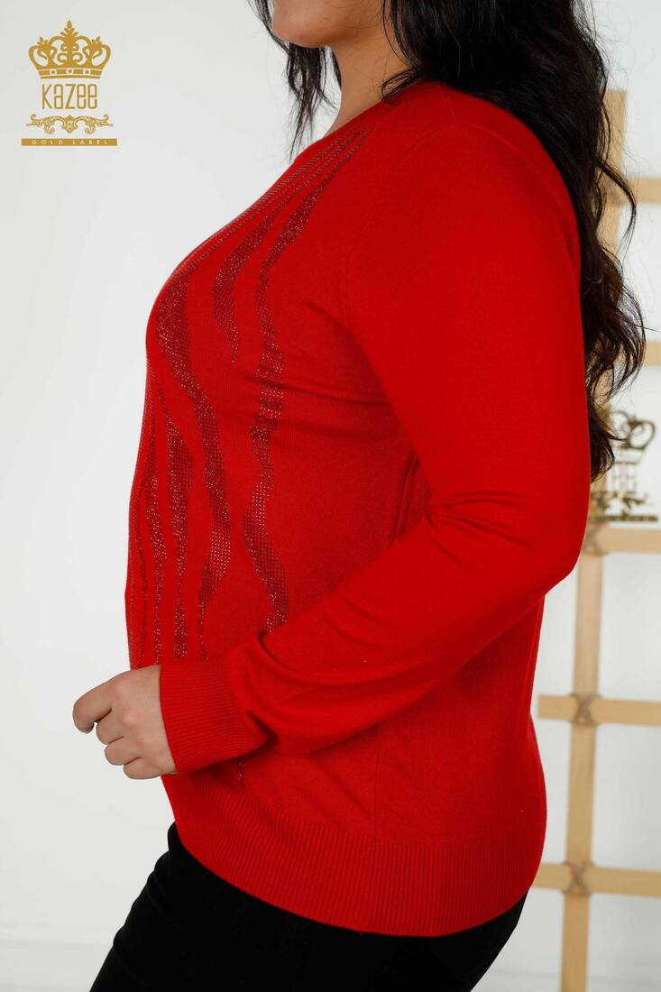 Women's Knitwear Stone Embroidered Red - 16728 | KAZEE