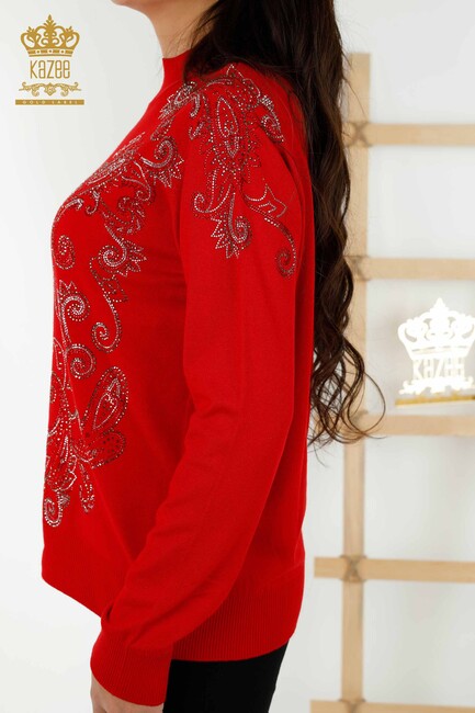 Women's Knitwear Stone Embroidered Red - 30013 | KAZEE - Thumbnail