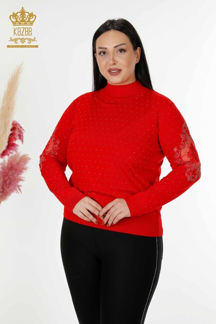 Women's Knitwear Embroidered Red - 30014 | KAZEE - Thumbnail