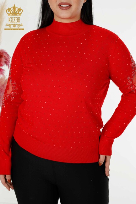 Women's Knitwear Embroidered Red - 30014 | KAZEE - Thumbnail