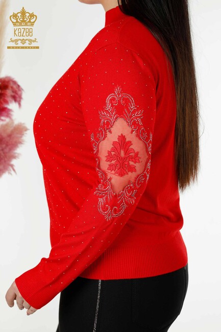 Women's Knitwear Embroidered Red - 30014 | KAZEE - Thumbnail