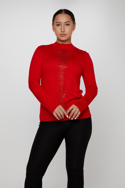 Women's Knitwear Stone Embroidered Red - 30556 | KAZEE - Thumbnail