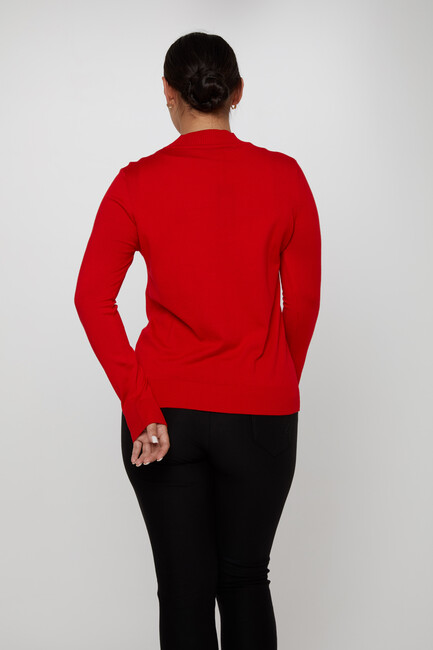 Women's Knitwear Stone Embroidered Red - 30556 | KAZEE - Thumbnail