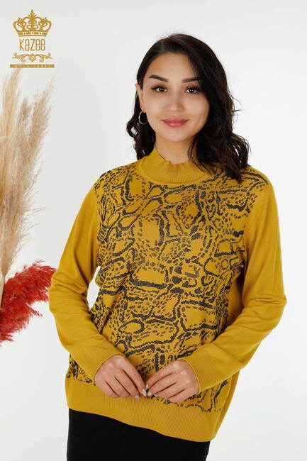 Women's Knitwear Stone Embroidered Saffron - 30008 | KAZEE - Thumbnail