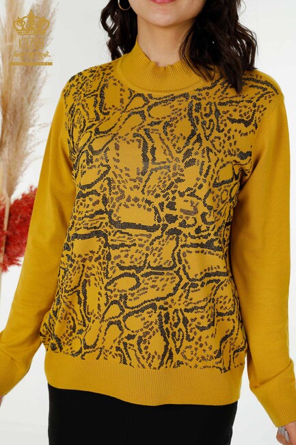 Women's Knitwear Stone Embroidered Saffron - 30008 | KAZEE - Thumbnail