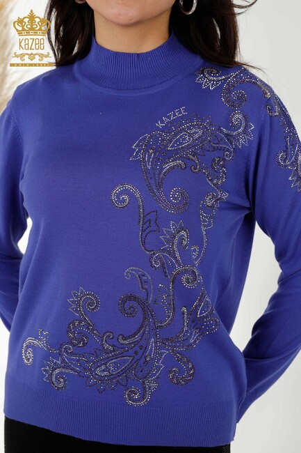 Women's Knitwear Stone Embroidered Violet - 30013 | KAZEE - Thumbnail