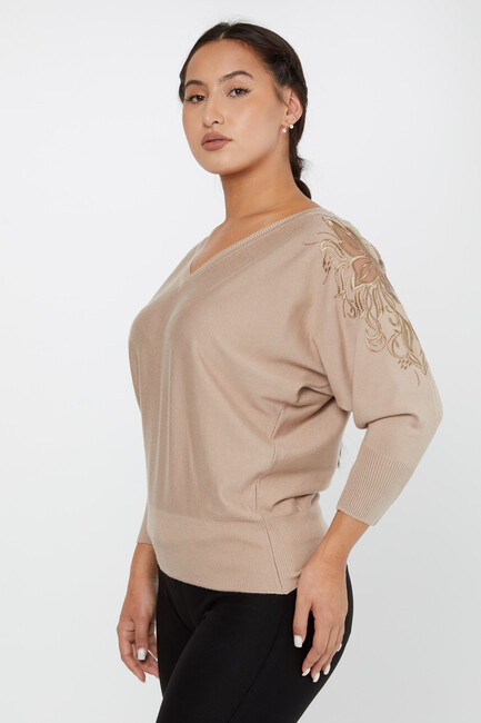 Women's Knitwear Stone Embroidered Mink - 30924 | KAZEE - Thumbnail