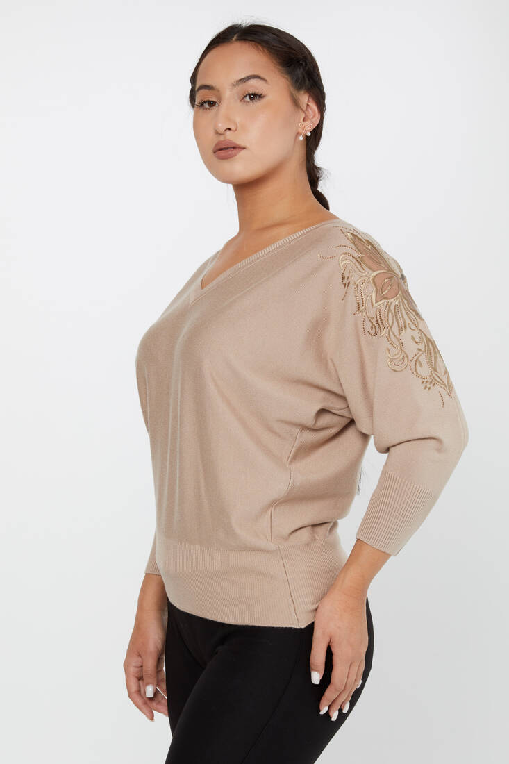 Women's Knitwear Stone Embroidered Mink - 30924 | KAZEE