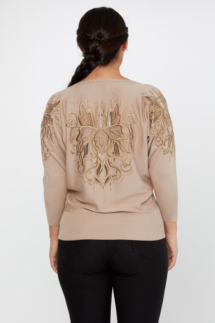 Women's Knitwear Stone Embroidered Mink - 30924 | KAZEE - Thumbnail