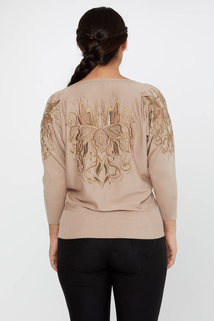 Women's Knitwear Stone Embroidered Mink - 30924 | KAZEE