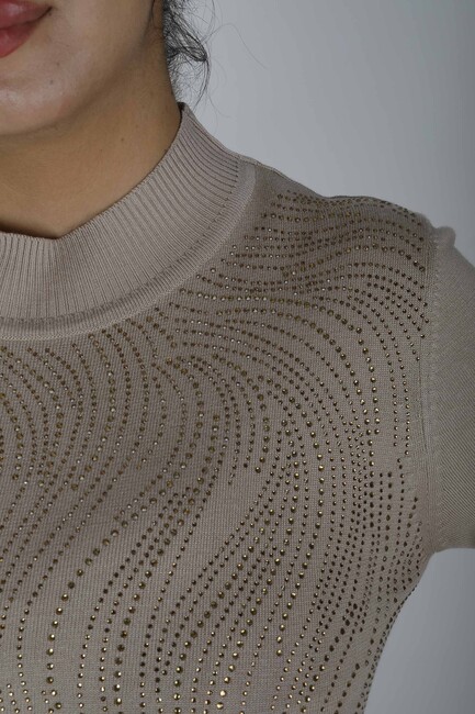 Women's Knitwear Stone Stand Collar Beige - 30687 | KAZEE - Thumbnail