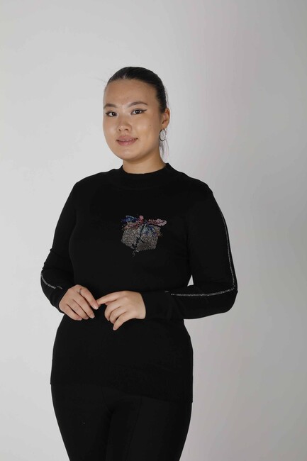 Women's Knitwear Stoned Long Sleeve Black - 30473 | KAZEE - Thumbnail