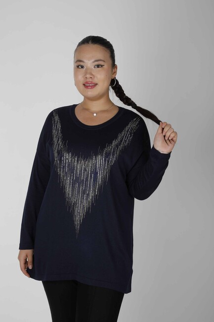 Women's Knitwear Stoned Long Sleeve Navy Blue - 30220 | KAZEE - Thumbnail