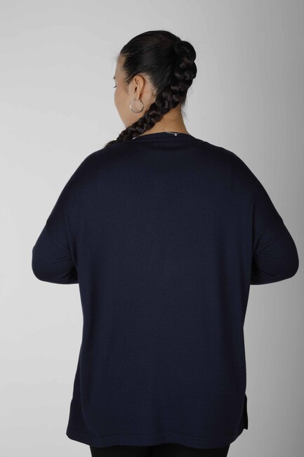 Women's Knitwear Stoned Long Sleeve Navy Blue - 30220 | KAZEE - Thumbnail