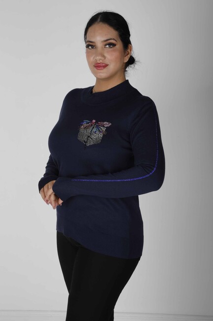 Women's Knitwear Stoned Long Sleeve Navy Blue - 30473 | KAZEE - Thumbnail