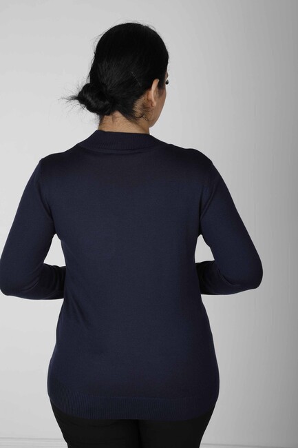 Women's Knitwear Stoned Long Sleeve Navy Blue - 30473 | KAZEE - Thumbnail