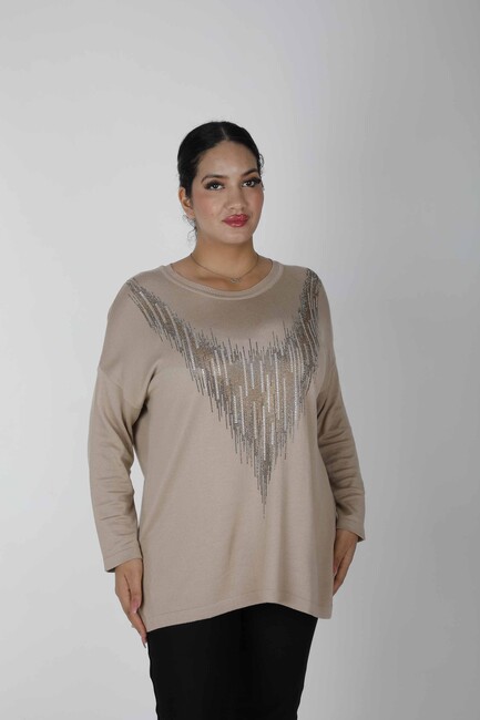 Women's Knitwear Stoned Long Sleeve Beige - 30220 | KAZEE - Thumbnail