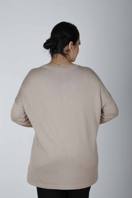 Women's Knitwear Stoned Long Sleeve Beige - 30220 | KAZEE - Thumbnail