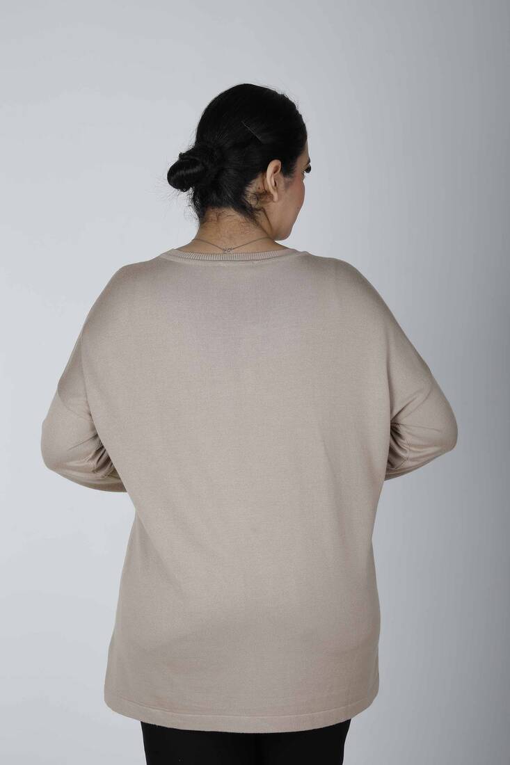 Women's Knitwear Stoned Long Sleeve Beige - 30220 | KAZEE