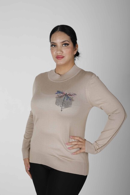 Women's Knitwear Stoned Long Sleeve Beige - 30473 | KAZEE - Thumbnail