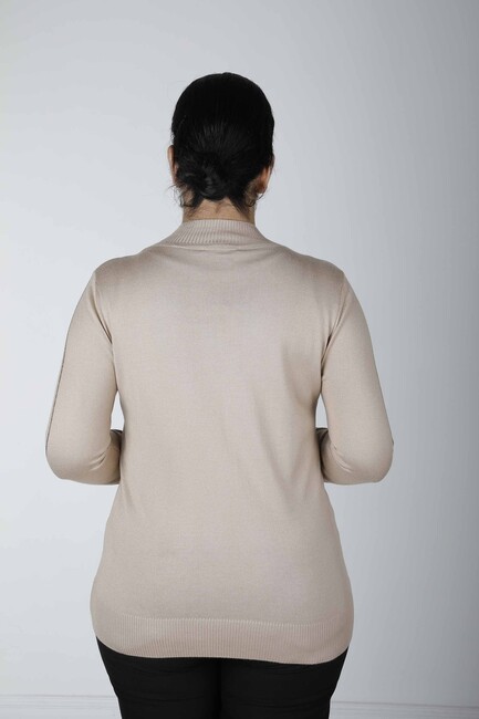 Women's Knitwear Stoned Long Sleeve Beige - 30473 | KAZEE - Thumbnail