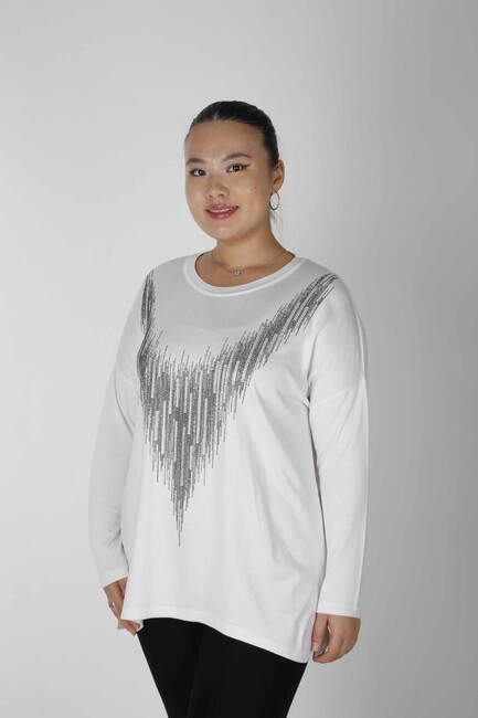 Women's Knitwear Stoned Long Sleeve Ecru - 30220 | KAZEE - Thumbnail