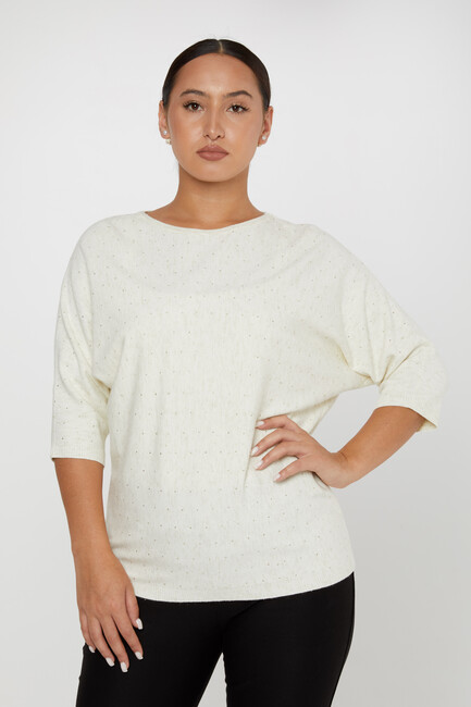 Women's Knitwear Stoned Long Sleeve Ecru - 31065 | KAZEE - Thumbnail