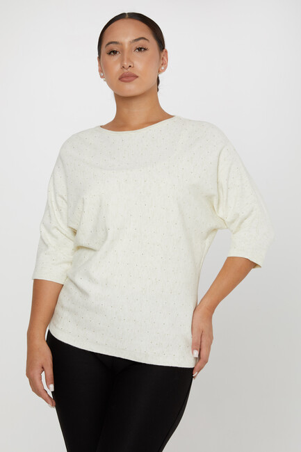 Women's Knitwear Stoned Long Sleeve Ecru - 31065 | KAZEE - Thumbnail