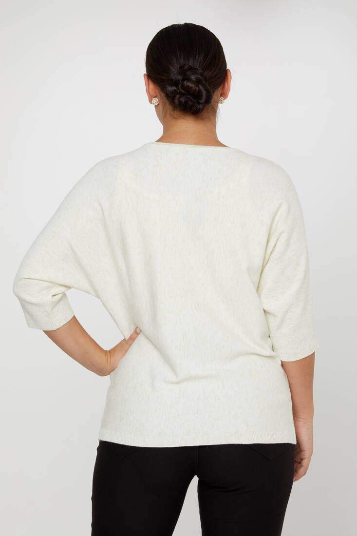 Women's Knitwear Stoned Long Sleeve Ecru - 31065 | KAZEE