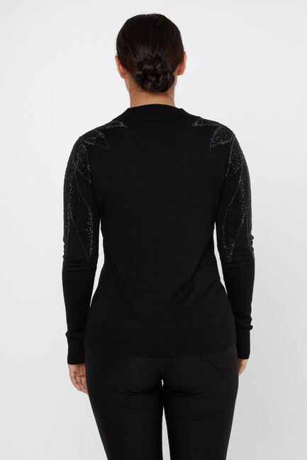 Women's Knitwear Stoned Long Sleeve Sweater Black - 30114 | KAZEE - Thumbnail