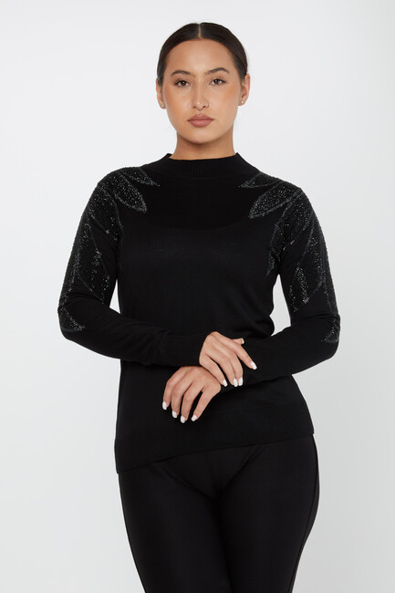 Women's Knitwear Stoned Long Sleeve Sweater Black - 30114 | KAZEE - Thumbnail